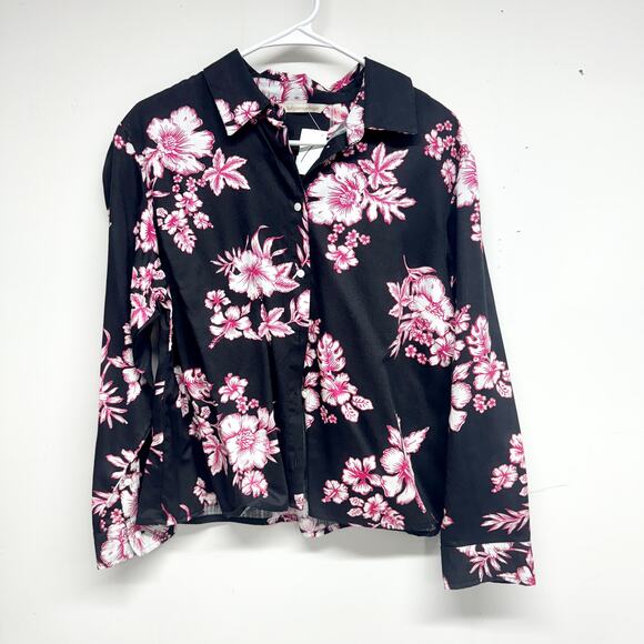 Soft Surroundings Women's Tencel Hibiscus Floral Button Down Tunic Shirt Top PL - Picture 1 of 3